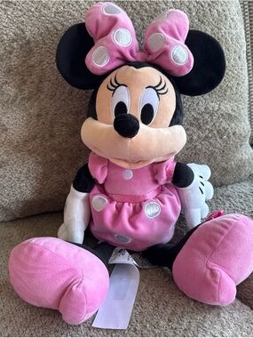 Disney Minnie Mouse Pink and Black Plush Doll with Polka-Dot Bow
